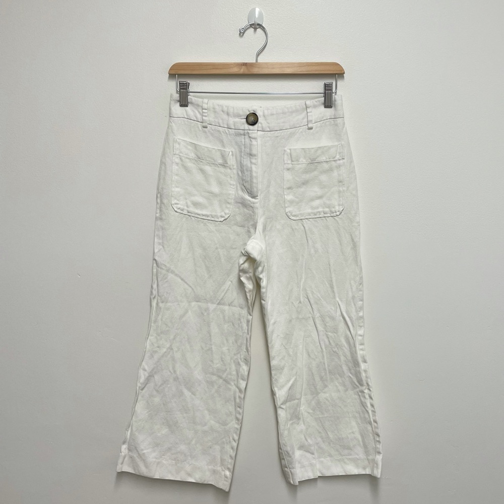 Zara White Linen Wide Pants
